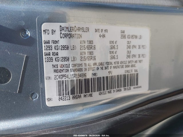 45496979 :رقم المزاد ، 2C4GP54L15R194806 vin ، 2005 Chrysler Town & Country Touring مزاد بيع