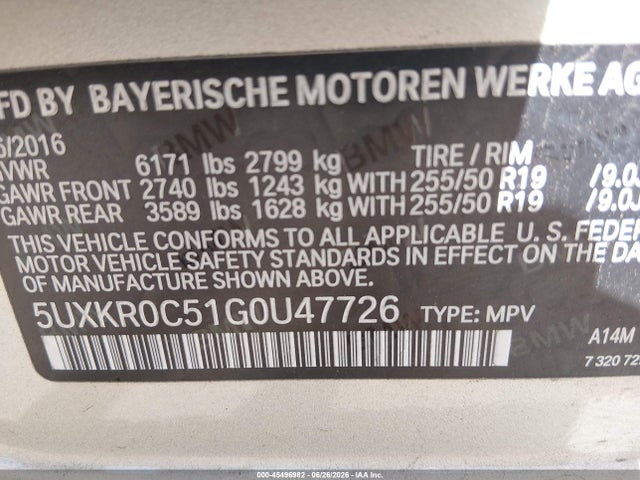 Продажа на аукционе авто 2016 Bmw X5 Xdrive35i, vin: 5UXKR0C51G0U47726, номер лота: 45496982