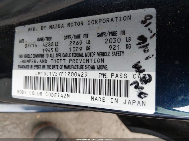 Продажа на аукционе авто 2015 Mazda Mazda6 I Touring, vin: JM1GJ1V57F1200429, номер лота: 45496985