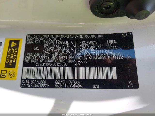 Aukcja sprzedaży 2012 Lexus Rx 350, vin: 2T2BK1BA7CC125680, numer aukcji: 45496990