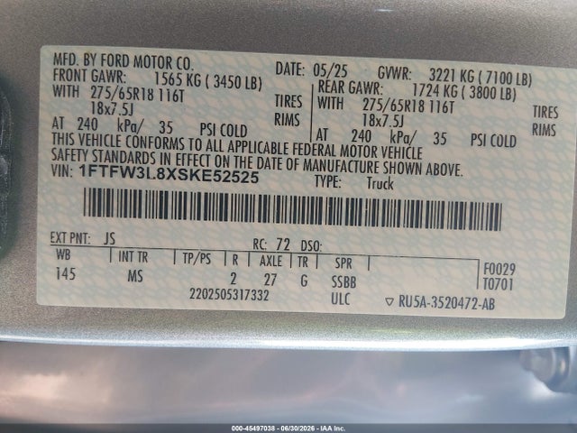 Ford F-150 Xlt 2025 1FTFW3L8XSKE52525 Image 9
