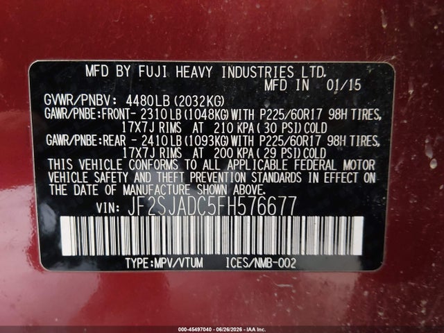Subaru Forester 2.5i Premium 2015 JF2SJADC5FH576677 Image 9