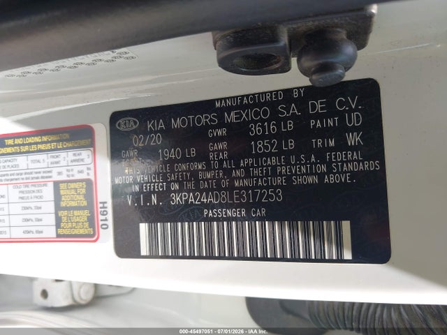 Aukcja sprzedaży 2020 Kia Rio S, vin: 3KPA24AD8LE317253, numer aukcji: 45497051
