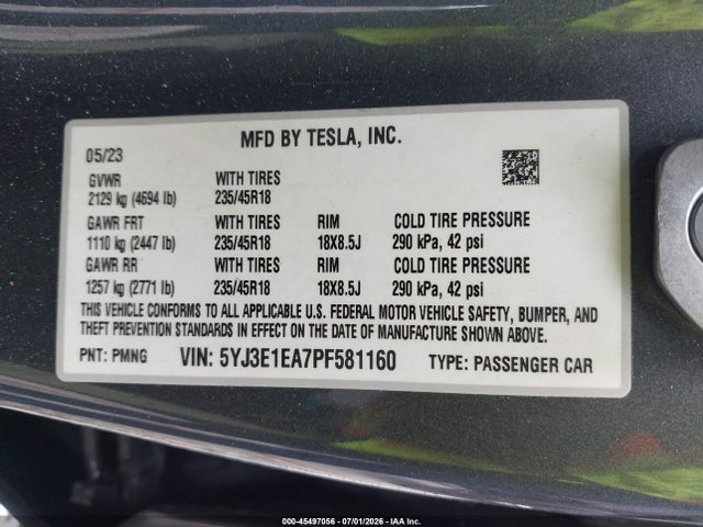 Tesla Model 3 Rear-wheel Drive 2023 5YJ3E1EA7PF581160 Image 9