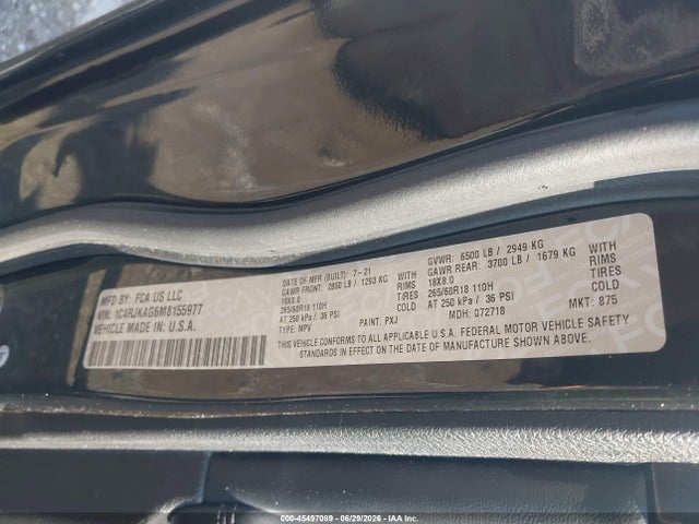 Продажа на аукционе авто 2021 Jeep Grand Cherokee L Laredo 4x4, vin: 1C4RJKAG6M8155977, номер лота: 45497089