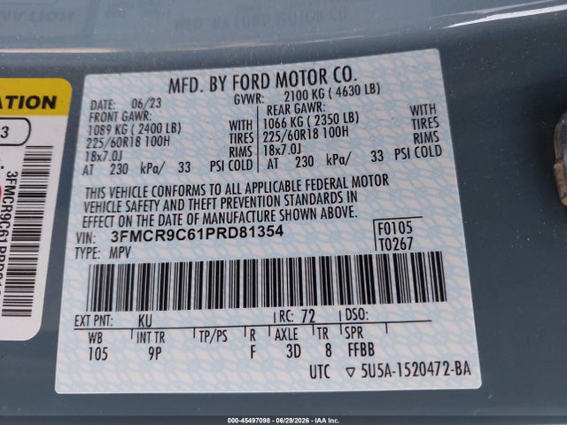 3FMCR9C61PRD81354 Ford Bronco Sport Outer Banks
