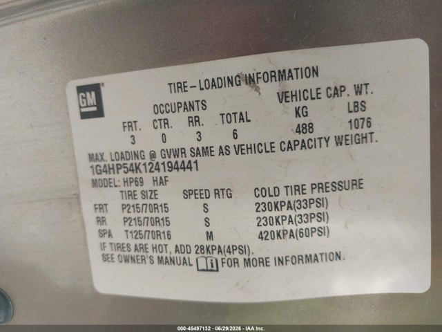 Продаж на аукціоні авто 2002 Buick Lesabre Custom, vin: 1G4HP54K124194441, номер лоту: 45497132