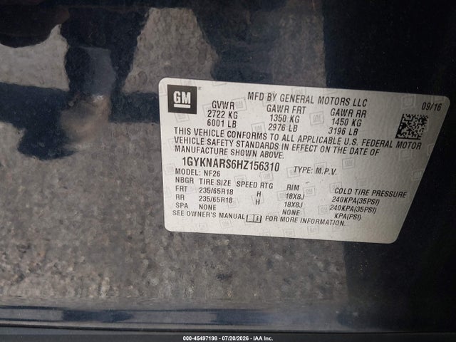 Aukcja sprzedaży 2017 Cadillac Xt5 Standard, vin: 1GYKNARS6HZ156310, numer aukcji: 45497198
