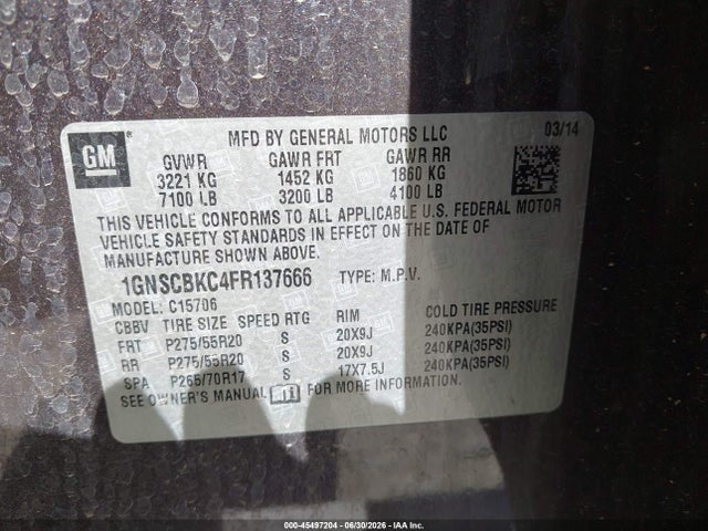 Chevrolet Tahoe Lt 2015 1GNSCBKC4FR137666 Image 9