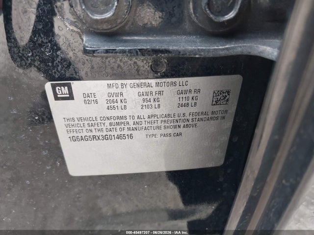 2016 Cadillac Ats Standard მანქანა იყიდება აუქციონზე, vin: 1G6AG5RX3G0146516, აუქციონის ნომერი: 45497207