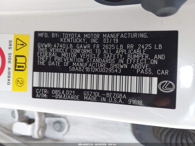 Lexus ES 350 2019 58ABZ1B12KU029543 Image 9