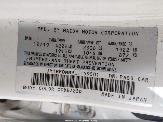 Mazda Mazda3 Preferred Package 2020 JM1BPBMM9L1159501 Image 9