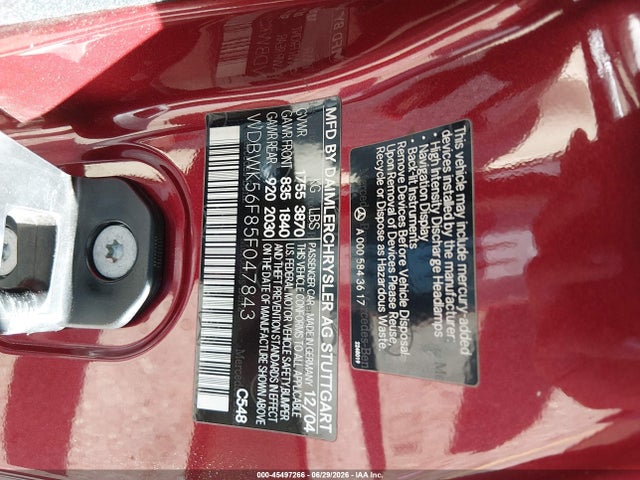 Продаж на аукціоні авто 2005 Mercedes-benz Slk 350, vin: WDBWK56F85F047843, номер лоту: 45497266