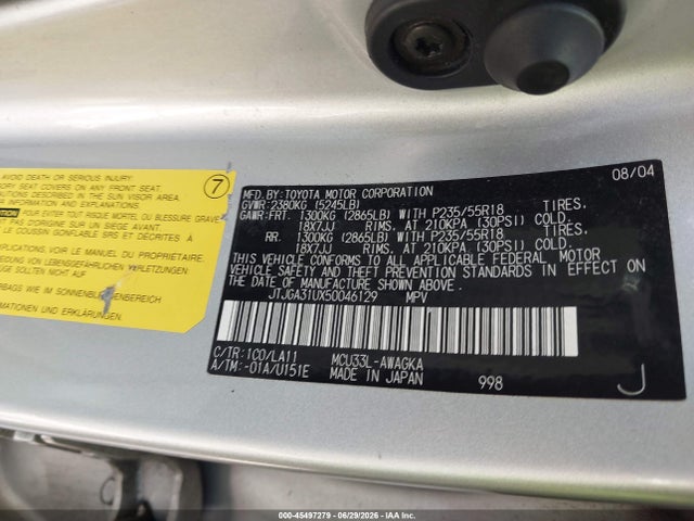45497279 :رقم المزاد ، JTJGA31UX50046129 vin ، 2005 Lexus Rx 330 مزاد بيع