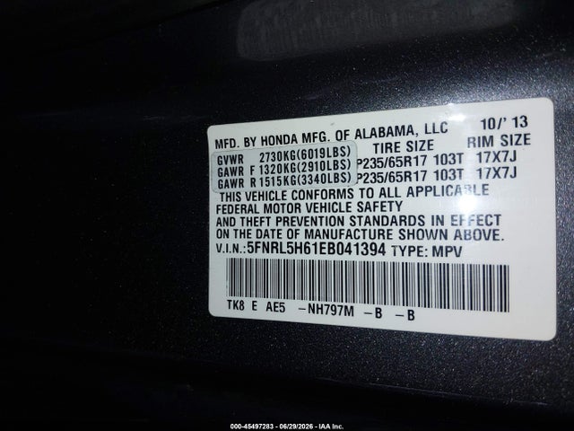 Honda Odyssey Ex-l 2014 5FNRL5H61EB041394 Image 9