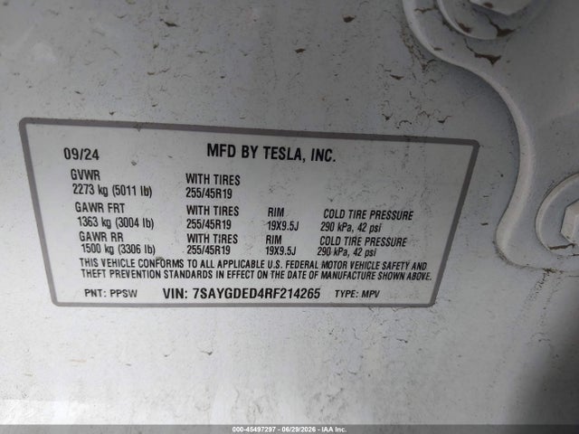 Продаж на аукціоні авто 2024 Tesla Model Y Long Range Single Motor Rear-wheel Drive/rwd, vin: 7SAYGDED4RF214265, номер лоту: 45497297