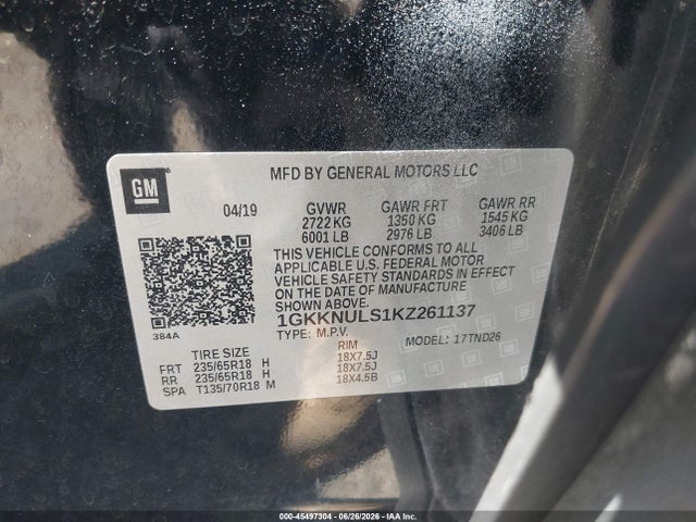 GMC Acadia Slt-1 2019 1GKKNULS1KZ261137 Image 9
