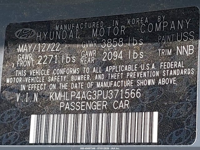 Hyundai Elantra Limited 2023 KMHLP4AG3PU371566 Image 9