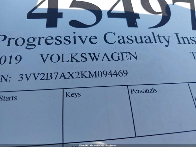 45497364 :رقم المزاد ، 3VV2B7AX2KM094469 vin ، 2019 Volkswagen Tiguan 2.0t Se/2.0t Sel/2.0t Sel R-line/2.0t Sel R-line Black مزاد بيع