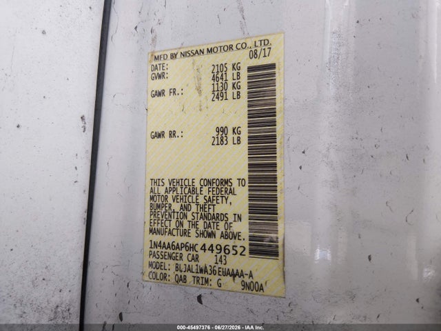 Nissan Maxima 3.5 Sr 2017 1N4AA6AP6HC449652 Image 9