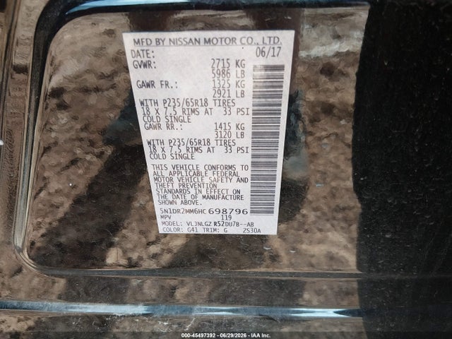 Nissan Pathfinder Sl 2017 5N1DR2MM6HC698796 Image 9