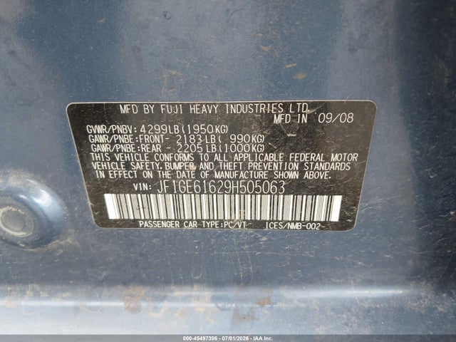 Продаж на аукціоні авто 2009 Subaru Impreza 2.5i, vin: JF1GE61629H505063, номер лоту: 45497396