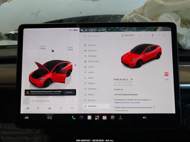 45497401 :رقم المزاد ، 7SAYGDEEXNF385654 vin ، 2022 Tesla Model Y Long Range Dual Motor All-wheel Drive مزاد بيع