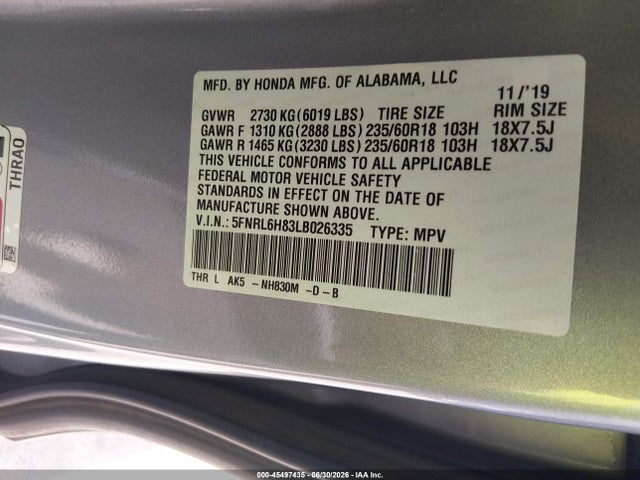 Honda Odyssey Touring 2020 5FNRL6H83LB026335 Image 9
