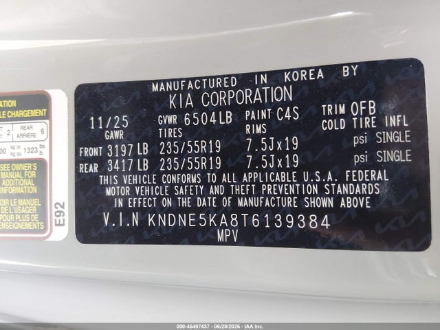 KNDNE5KA8T6139384 KIA Carnival Mpv Hybrid Sx