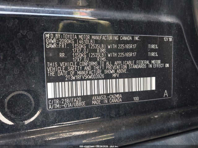 2T3W1RFV5KW003926 Toyota Rav4 Xle