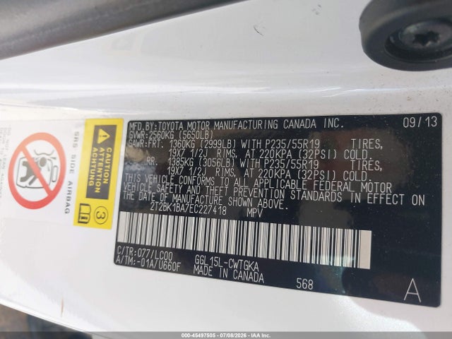 45497505 :رقم المزاد ، 2T2BK1BA7EC227418 vin ، 2014 Lexus Rx 350 مزاد بيع