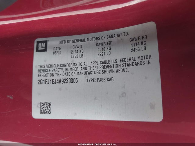 Aukcja sprzedaży 2010 Chevrolet Camaro 1ss, vin: 2G1FJ1EJ4A9220305, numer aukcji: 45497544
