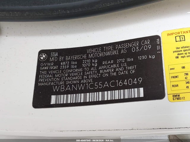 Продажа на аукционе авто 2010 Bmw 535i, vin: WBANW1C55AC164049, номер лота: 45497545