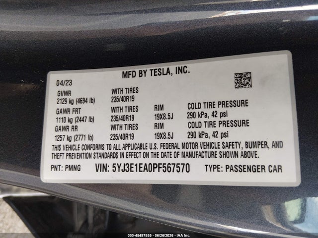 Tesla Model 3 Rear-wheel Drive 2023 5YJ3E1EA0PF567570 Image 9