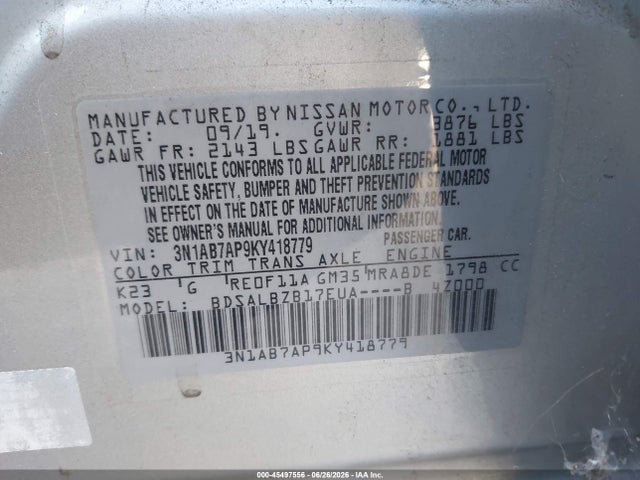 Nissan SENTRA S 2019 3N1AB7AP9KY418779 Image 9
