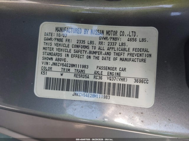 Продажа на аукционе авто 2008 Infiniti G37 Journey, vin: JNKCV64E28M111983, номер лота: 45497558