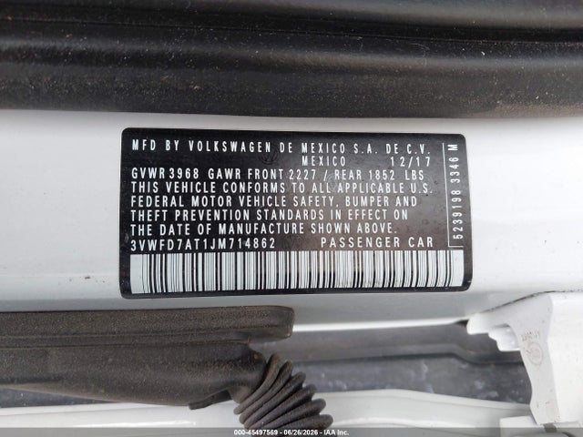 45497569 :رقم المزاد ، 3VWFD7AT1JM714862 vin ، 2018 Volkswagen Beetle 2.0t Coast/2.0t S مزاد بيع