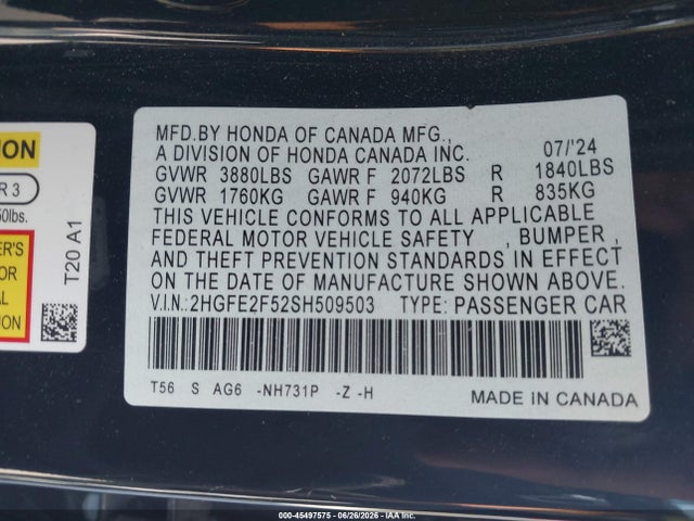 2HGFE2F52SH509503 Honda Civic Sport
