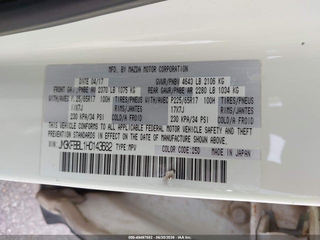 Aukcja sprzedaży 2017 Mazda Cx-5 Sport, vin: JM3KFBBL1H0143682, numer aukcji: 45497582