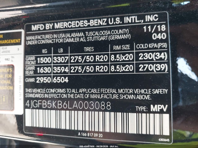 Продажа на аукционе авто 2020 Mercedes-benz Gle 450 4matic, vin: 4JGFB5KB6LA003088, номер лота: 45497608