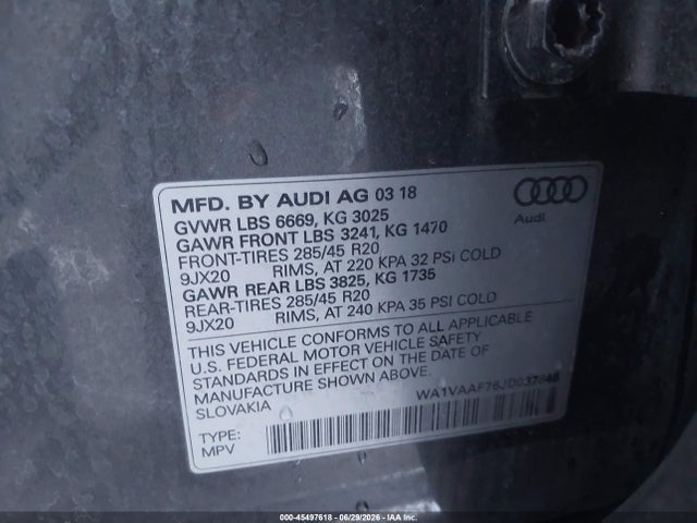 Audi Q7 3.0t Premium 2018 WA1VAAF76JD037846 Image 9