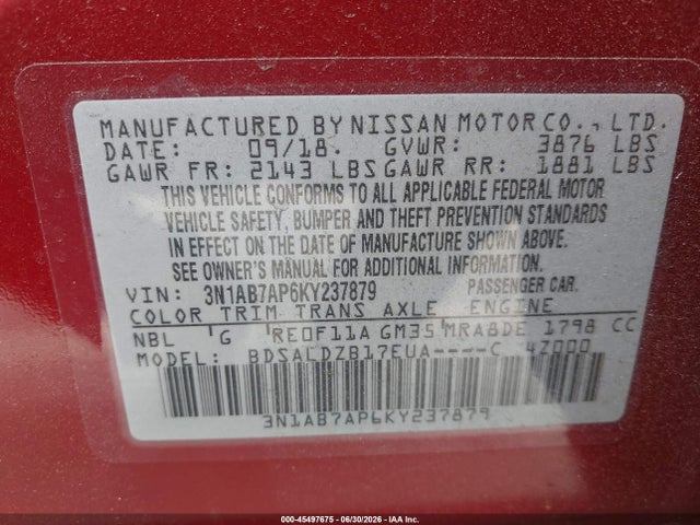 Nissan SENTRA SV 2019 3N1AB7AP6KY237879 Image 9