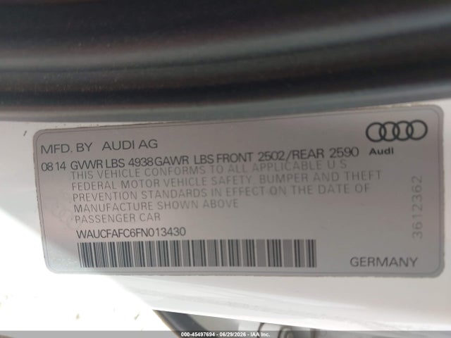 Aukcja sprzedaży 2015 Audi A6 2.0t Premium, vin: WAUCFAFC6FN013430, numer aukcji: 45497694