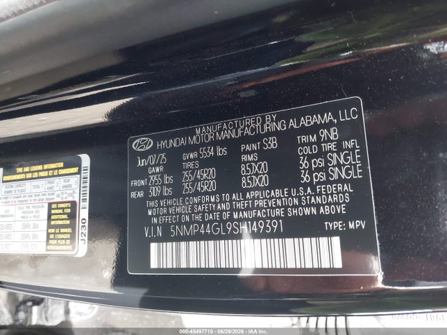 5NMP44GL9SH149391 Hyundai Santa Fe Limited