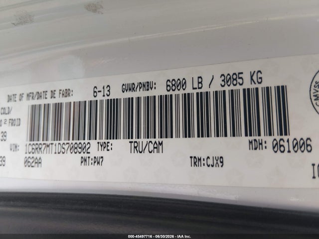 Продаж на аукціоні авто 2013 Ram 1500 Sport, vin: 1C6RR7MT1DS708902, номер лоту: 45497716