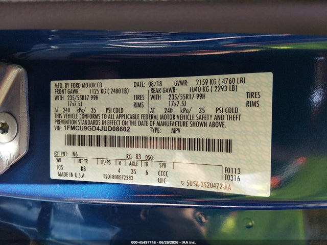 1FMCU9GD4JUD08602 Ford ESCAPE SE