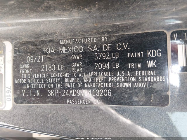 Продаж на аукціоні авто 2021 Kia Forte Lxs, vin: 3KPF24AD9ME413206, номер лоту: 45497749