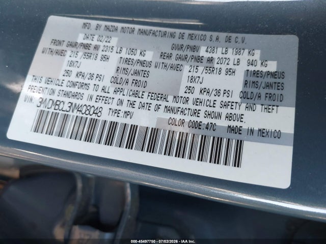 Aukcja sprzedaży 2022 Mazda Cx-30 Carbon Edition, vin: 3MVDMBCL3NM408048, numer aukcji: 45497750