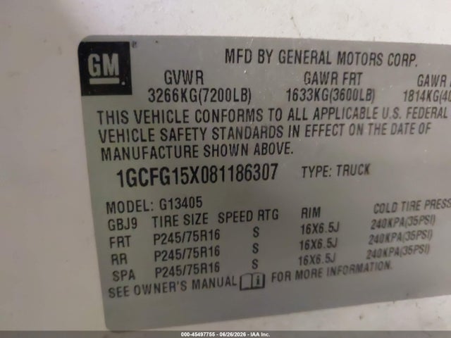 Aukcja sprzedaży 2008 Chevrolet Express Work Van, vin: 1GCFG15X081186307, numer aukcji: 45497755