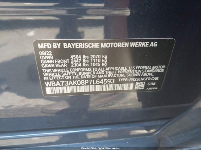 Aukcja sprzedaży 2023 Bmw 228 Gran Coupe I Xdrive, vin: WBA73AK08P7L64593, numer aukcji: 45497756